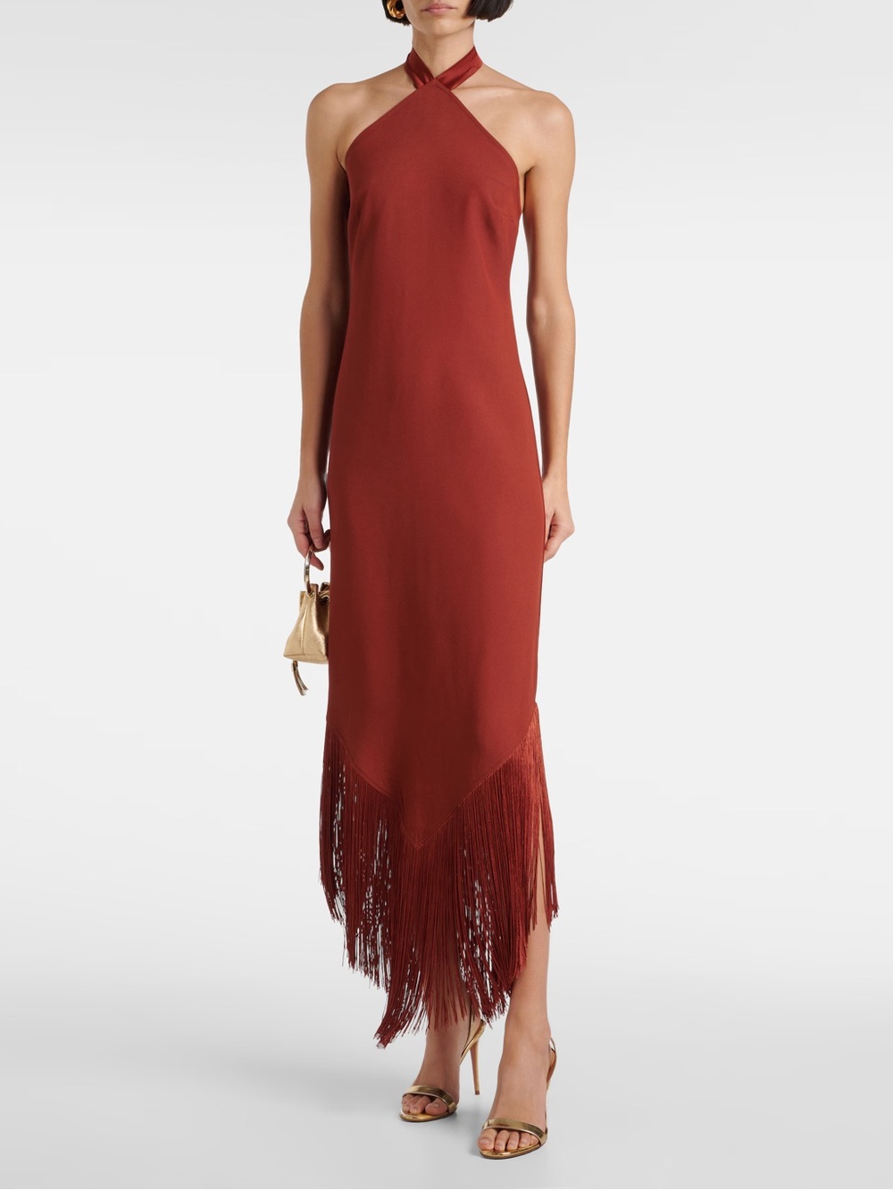 New Taller Marmo Nina fringed crêpe maxi dress in canyon